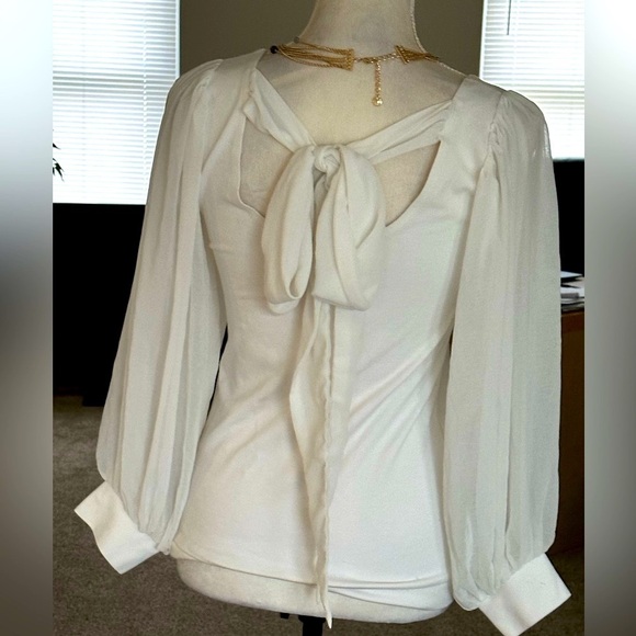 Alythea Ivory White Top Side Zip Off Shoulder Shoulder Tie Peasant Sleeve Size M - Picture 3 of 11